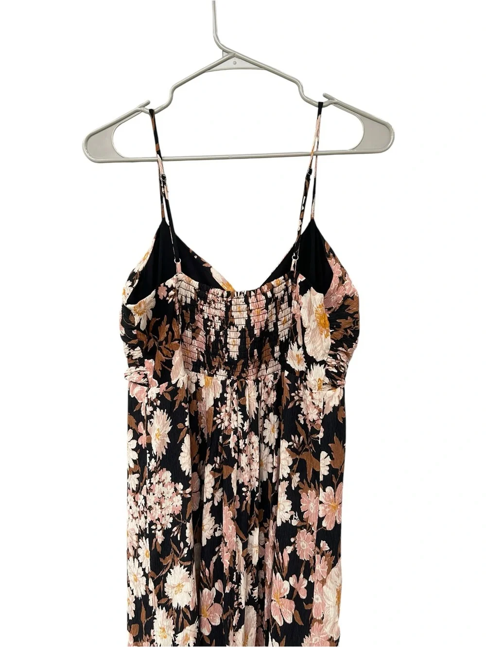Abercrombie & Fitch Crinkle Textured Ruched Black Floral Maxi Dress - Size LT